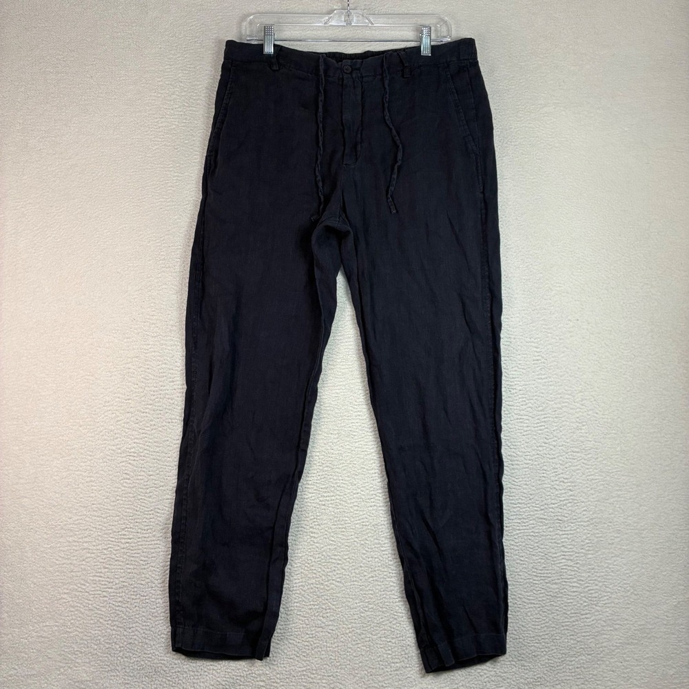 Zara Linen Pants Men L 34x30 Blue Drawstring Trouser Preppy Relaxed Summer Beach
